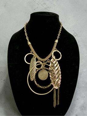 Industrial Couture Mesh and Chain Antiqued Gold-Tone Statement Necklace by NENA